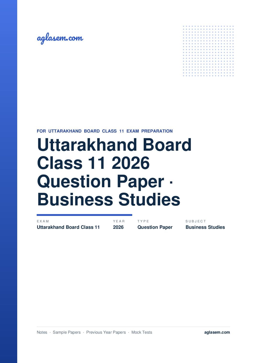 Uttarakhand Board Class 11 Question Paper 2026 Business Studies - Page 1 of 5