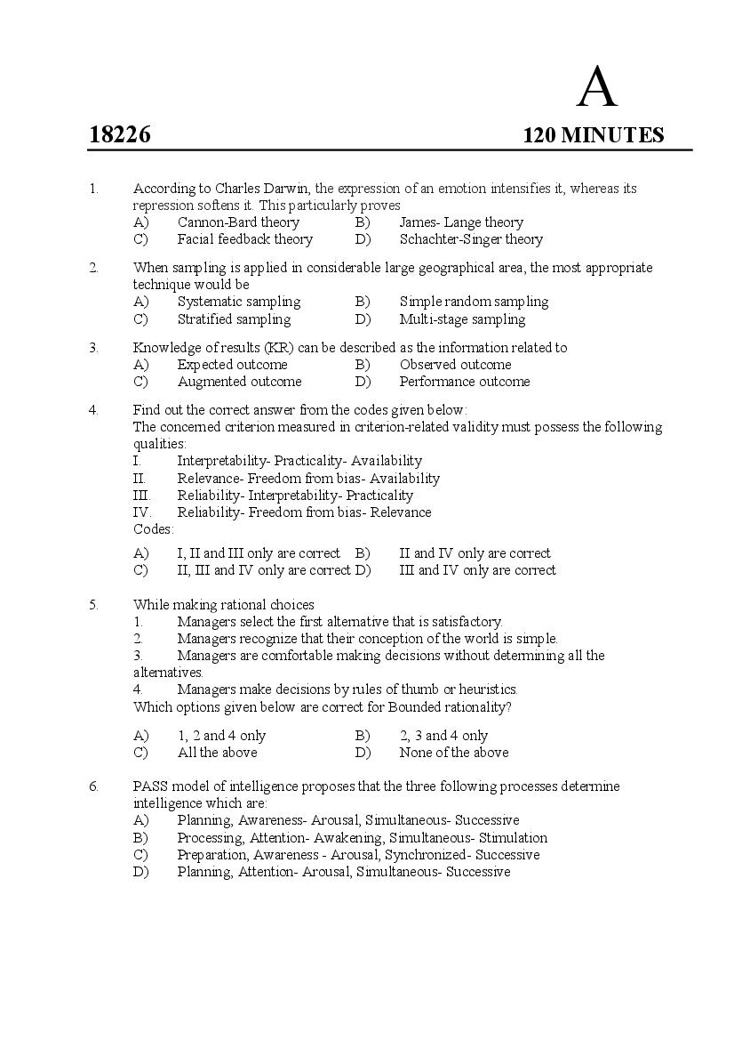Kerala SET 2018 Feb Question Paper Psychology - Page 1