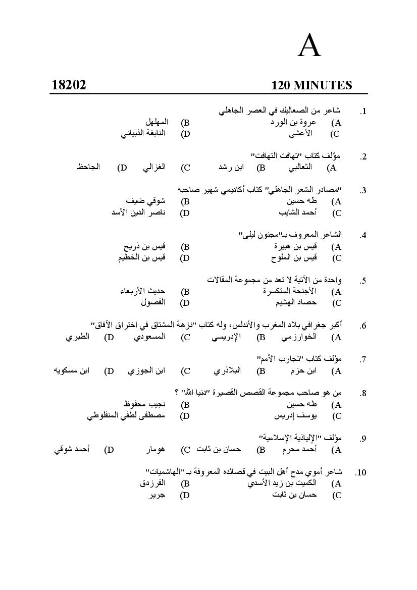 Kerala SET 2018 Feb Question Paper Arabic - Page 1 of 12