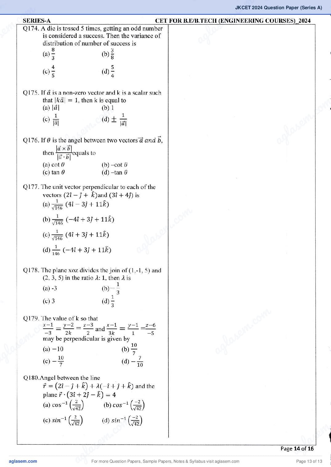 JKCET 2024 Question Paper PDF (180 Questions, Series A)