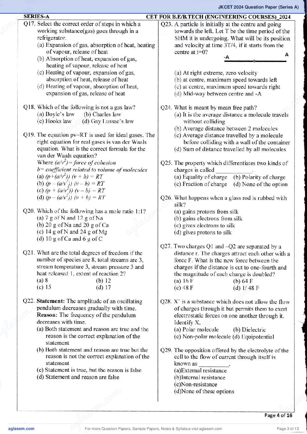 JKCET 2024 Question Paper PDF (180 Questions, Series A)