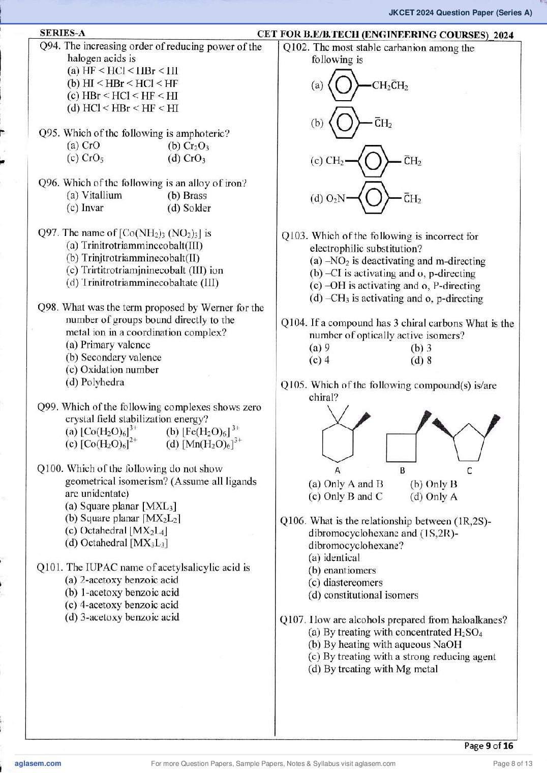 JKCET 2024 Question Paper PDF (180 Questions, Series A)