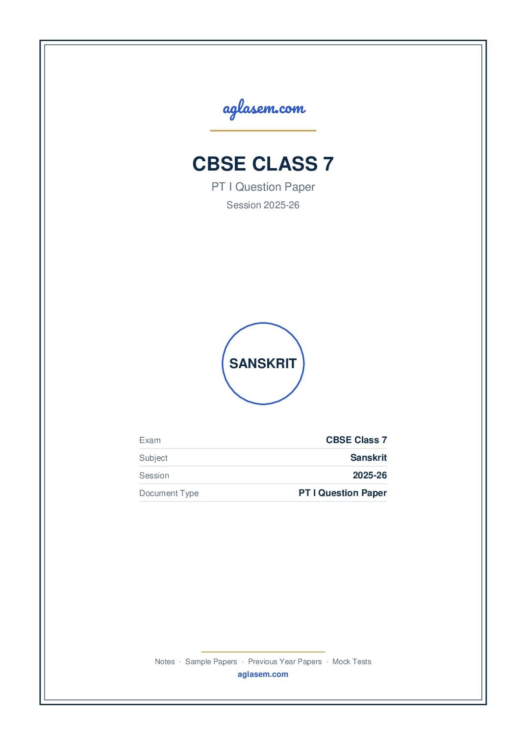 Class 7 PT I Question Paper 2025-26 Sanskrit - Page 1 of 5