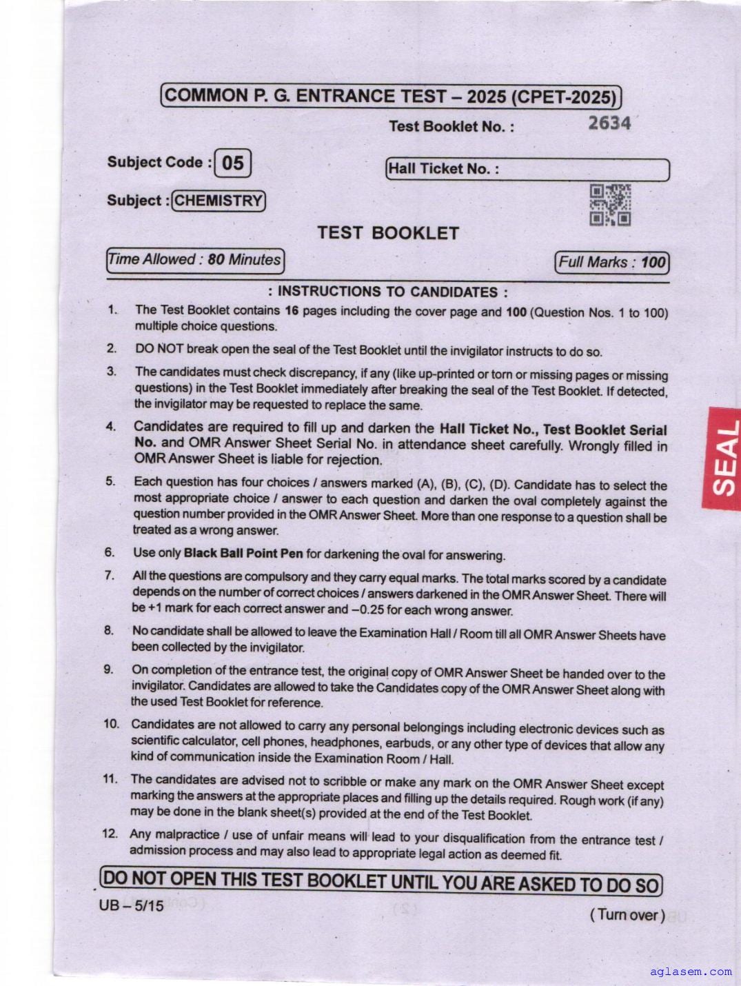 Odisha CPET 2025 Question Paper Chemistry - Page 1 of 16