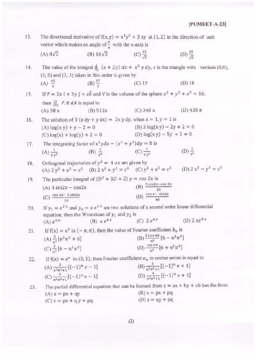 PUMEET 2023 Question Paper (PDF) - Download Here - AglaSem Admission