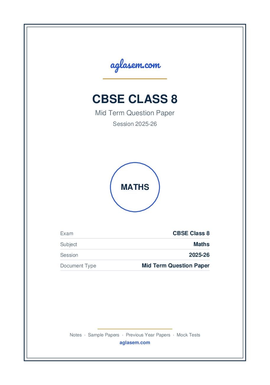 Class 8 Mid Term Question Paper 2025-26 Maths - Page 1 of 7