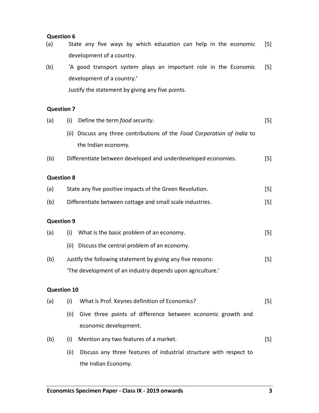 ICSE Class 9 Economics Sample Paper 2024 (PDF) OneEdu24
