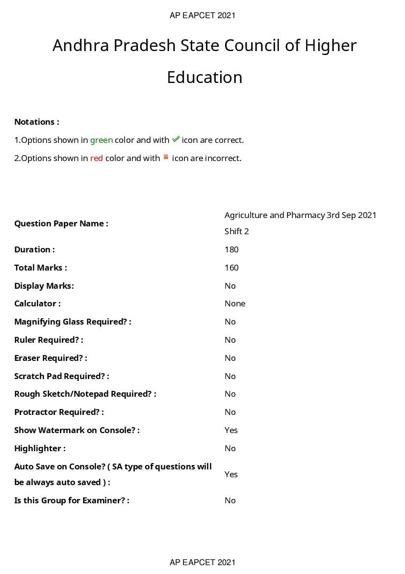 AP EAPCET 2021 Question Paper with Answer Key Agriculture and Pharmacy 03 Sep Shift AN - Page 1 of 119