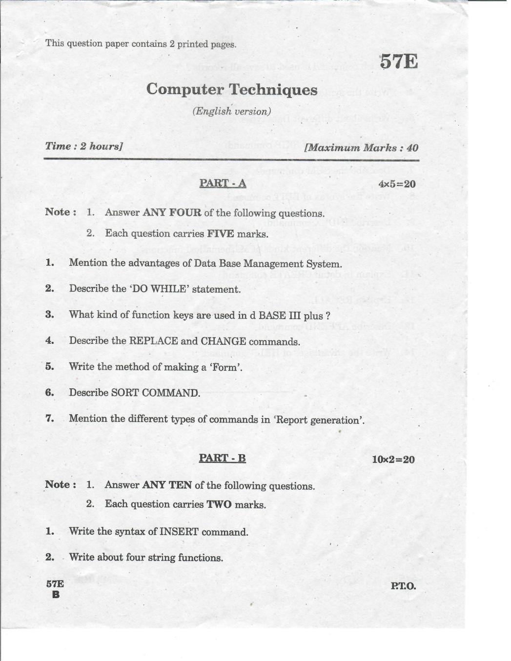 AP 10th Class Question Paper 2019 Computer Techniques (English Medium) - Page 1