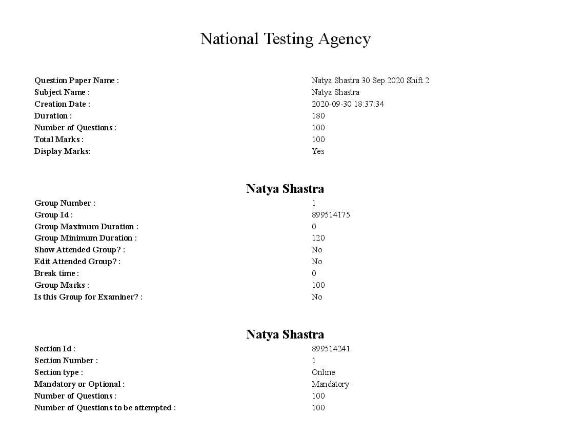 SWAYAM 2020 Question Paper Natya Shastra - Page 1 of 62