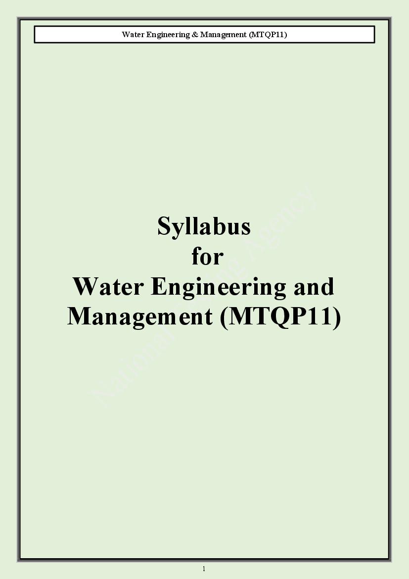 CUET PG 2024 Syllabus Water Engineering Management - Page 1