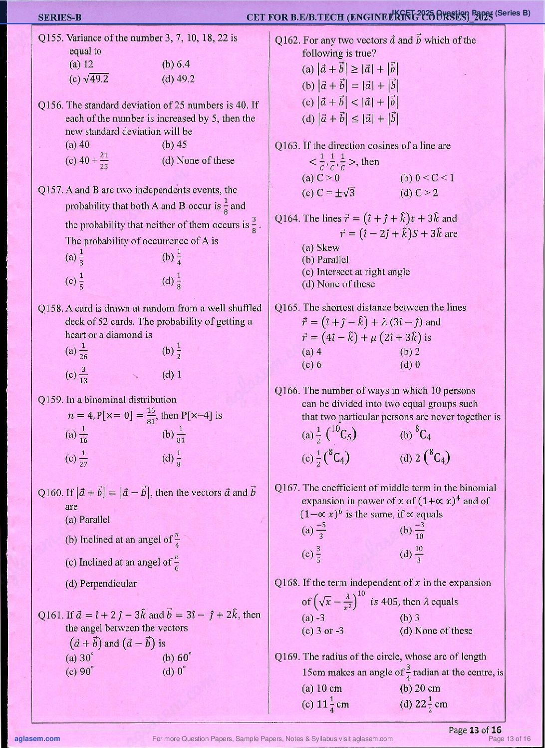 JKCET 2025 Question Paper PDF with Answer Key (Series B)