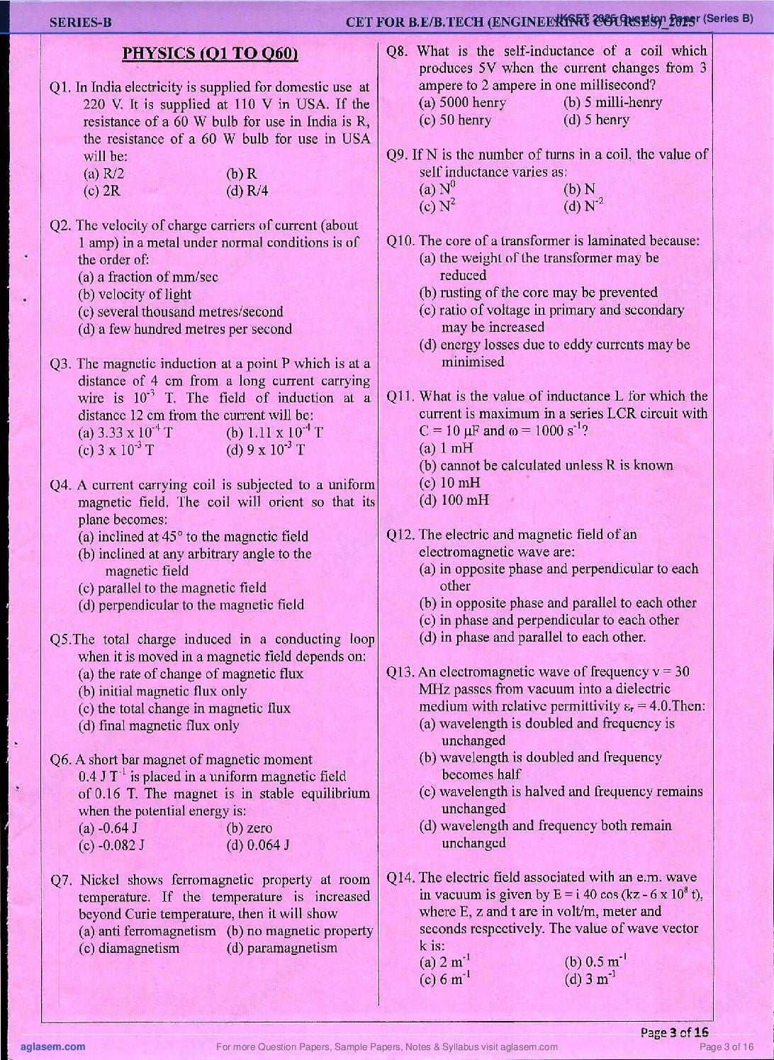 JKCET 2025 Question Paper PDF with Answer Key (Series B)