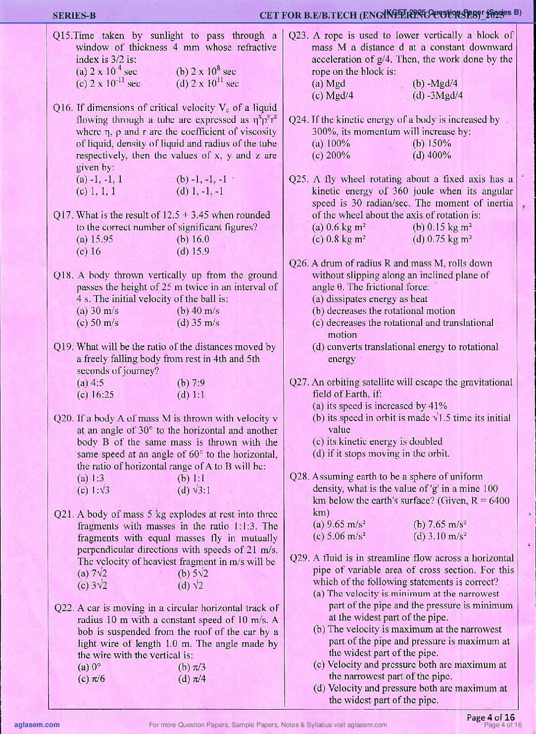 JKCET 2025 Question Paper PDF with Answer Key (Series B)