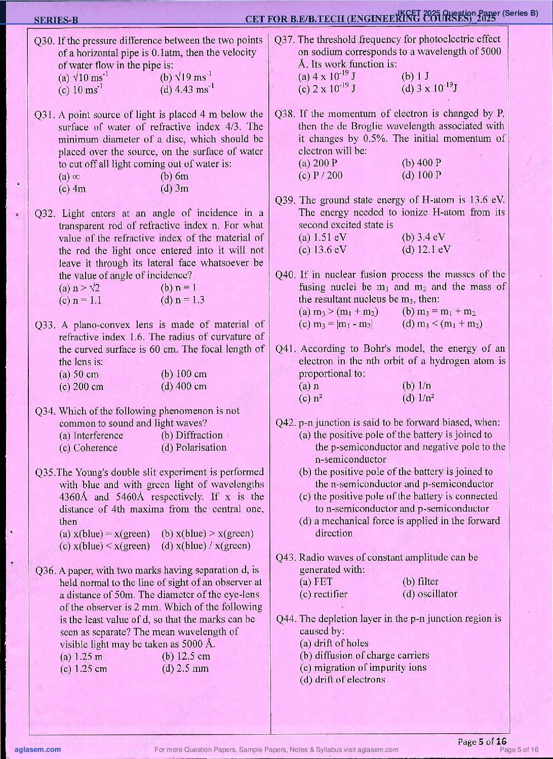 JKCET 2025 Question Paper PDF with Answer Key (Series B)