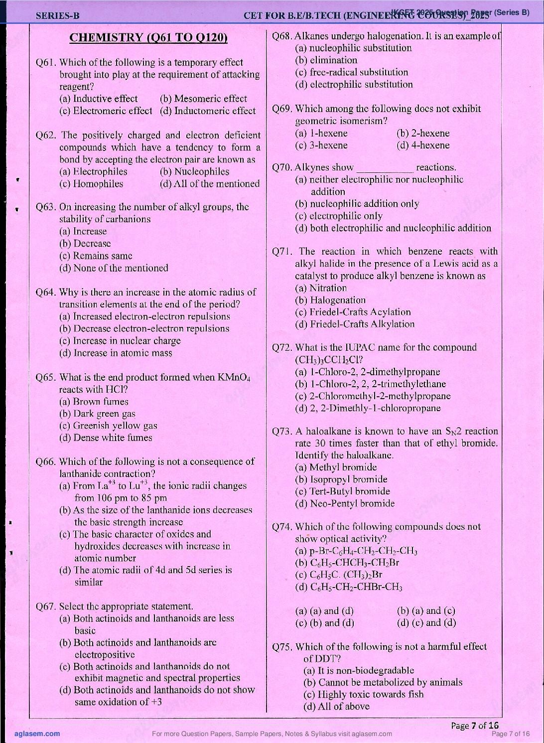 JKCET 2025 Question Paper PDF with Answer Key (Series B)