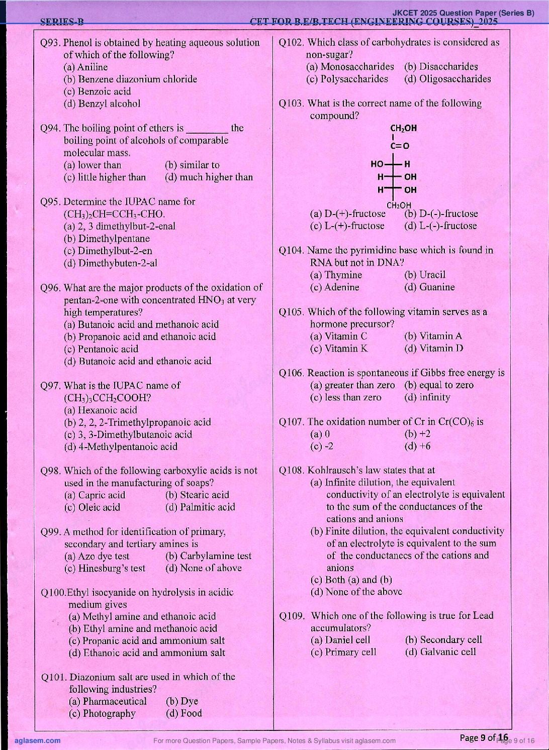 JKCET 2025 Question Paper PDF with Answer Key (Series B)
