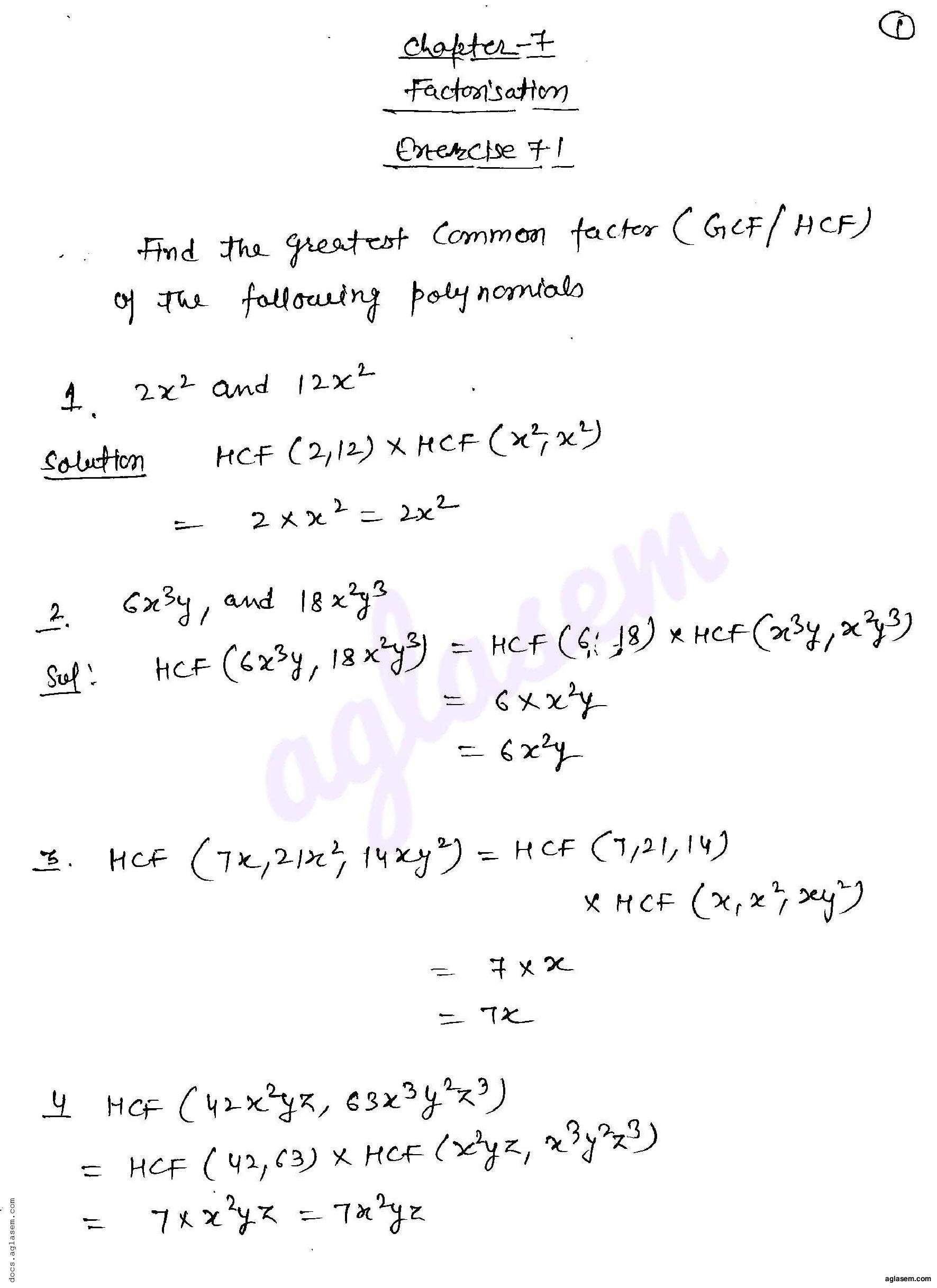 RD Sharma Solutions Class 8 Chapter 7 Factorization Exercise 7.1 - Page 1