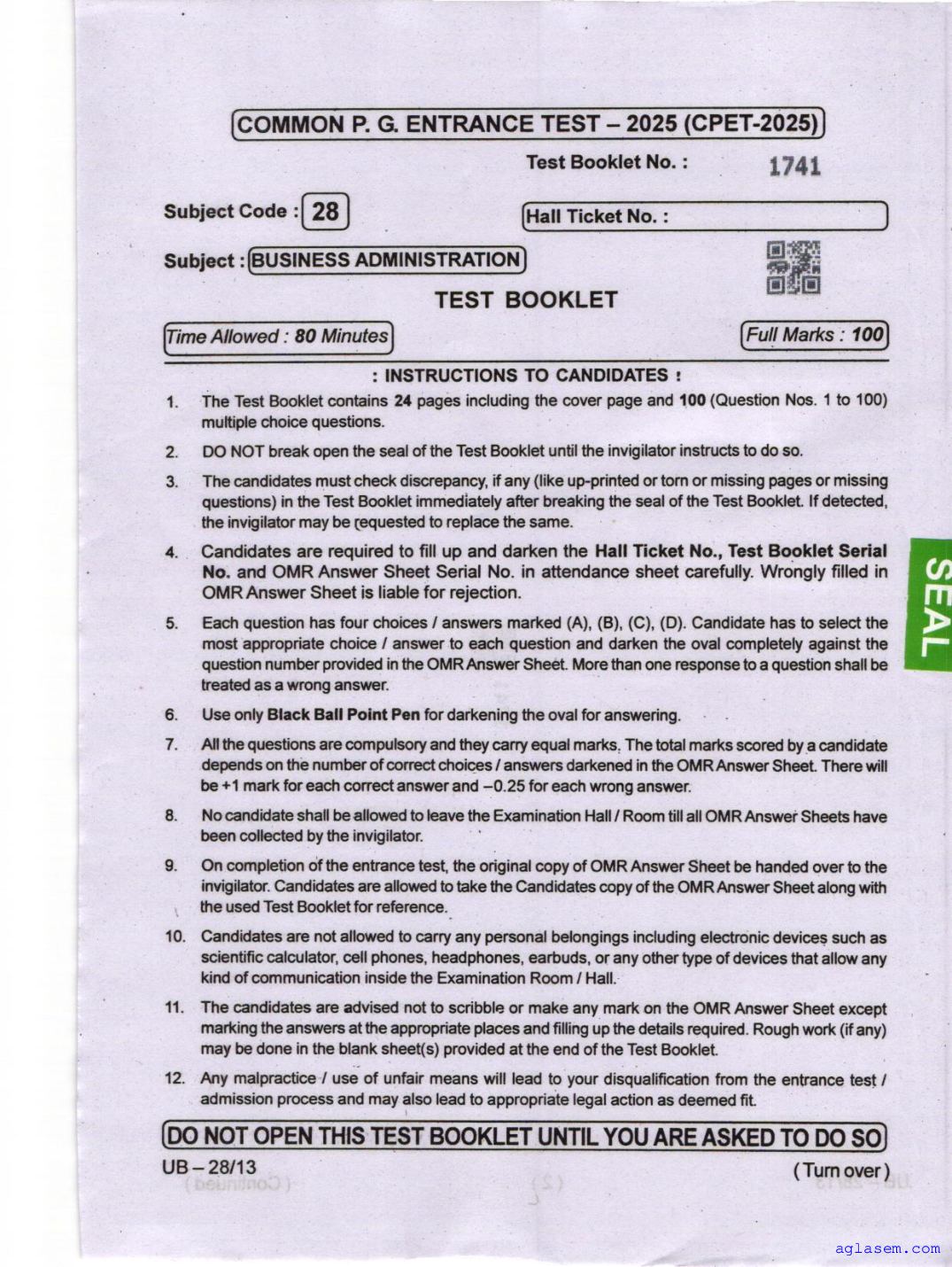 Odisha CPET 2025 Question Paper Business Administration - Page 1 of 24