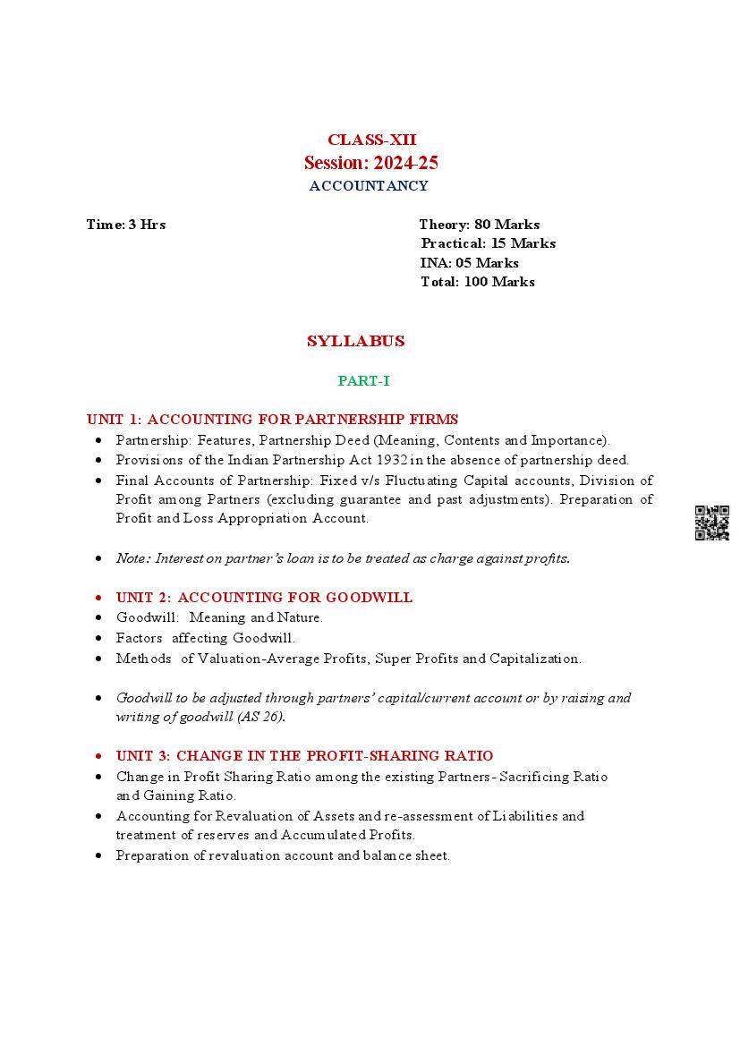 PSEB Class 12 Accountancy Syllabus (PDF)