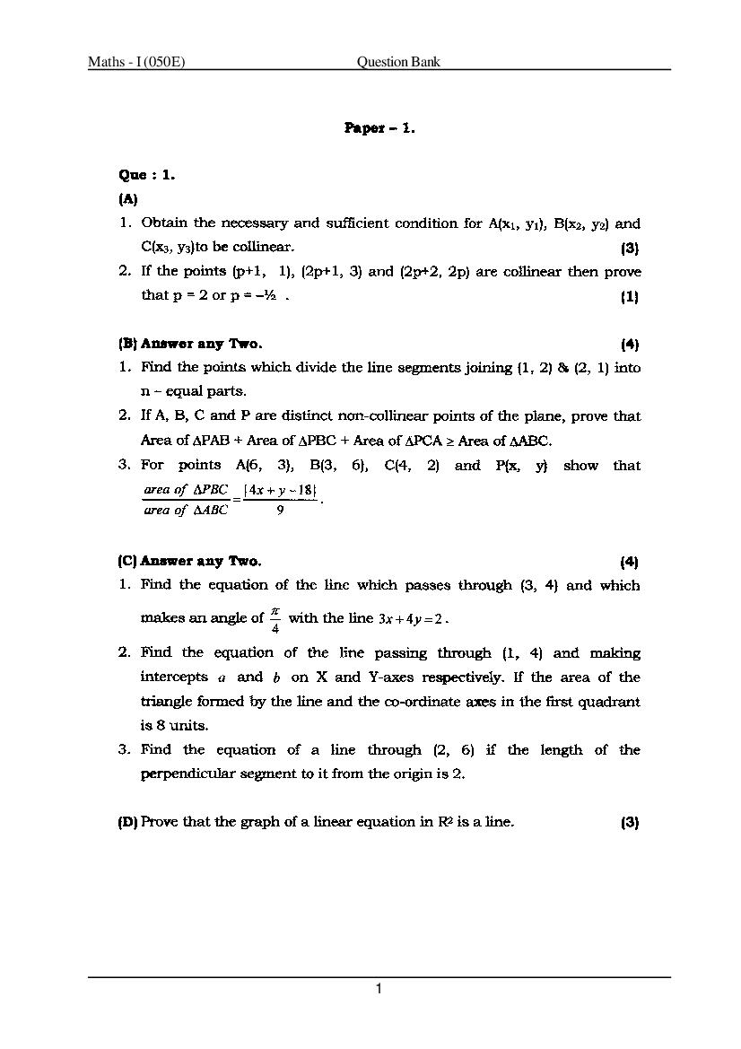 GSEB HSC Question Bank for Maths 1 - Page 1