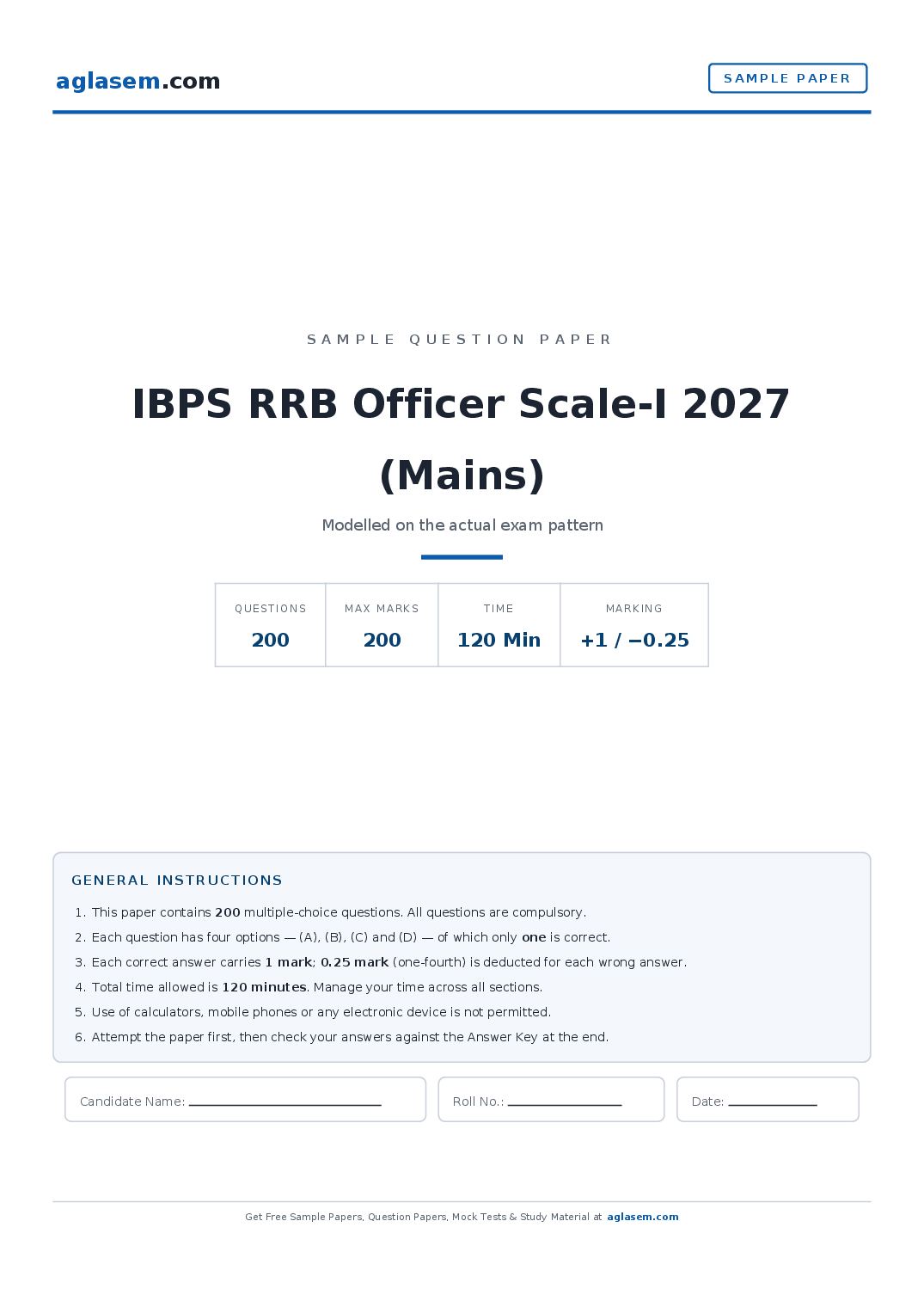IBPS RRB Officer Scale-I 2027 Sample Paper (Mains) - Page 1 of 37