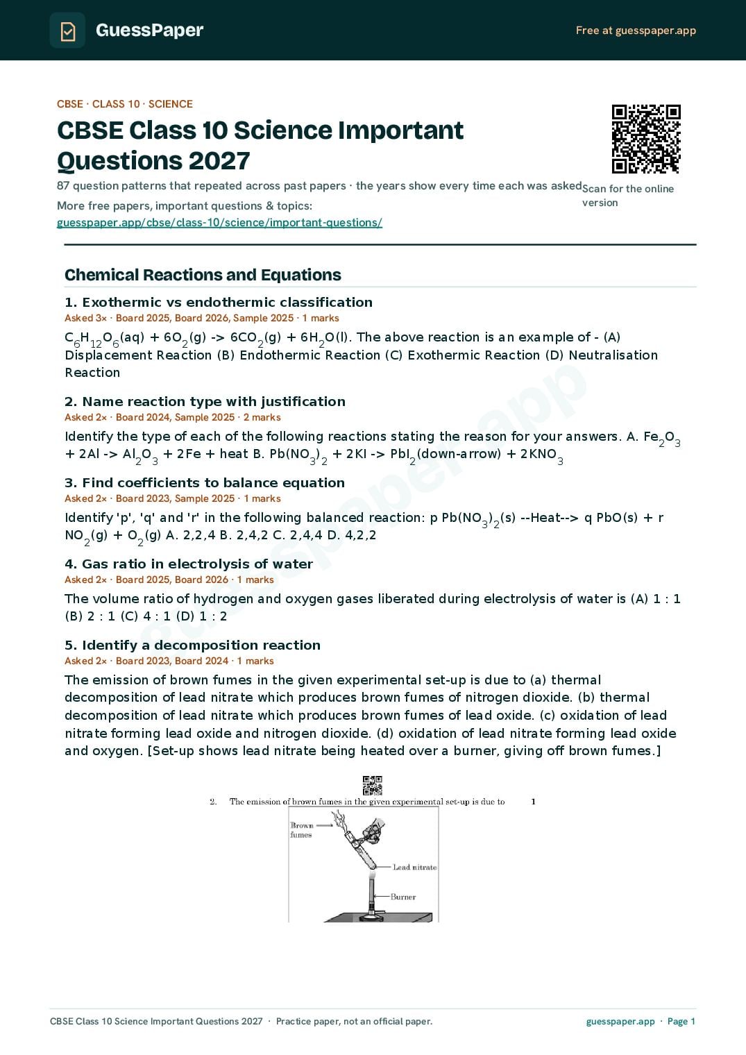 CBSE Class 10 Important Questions 2027 Science - Page 1 of 17