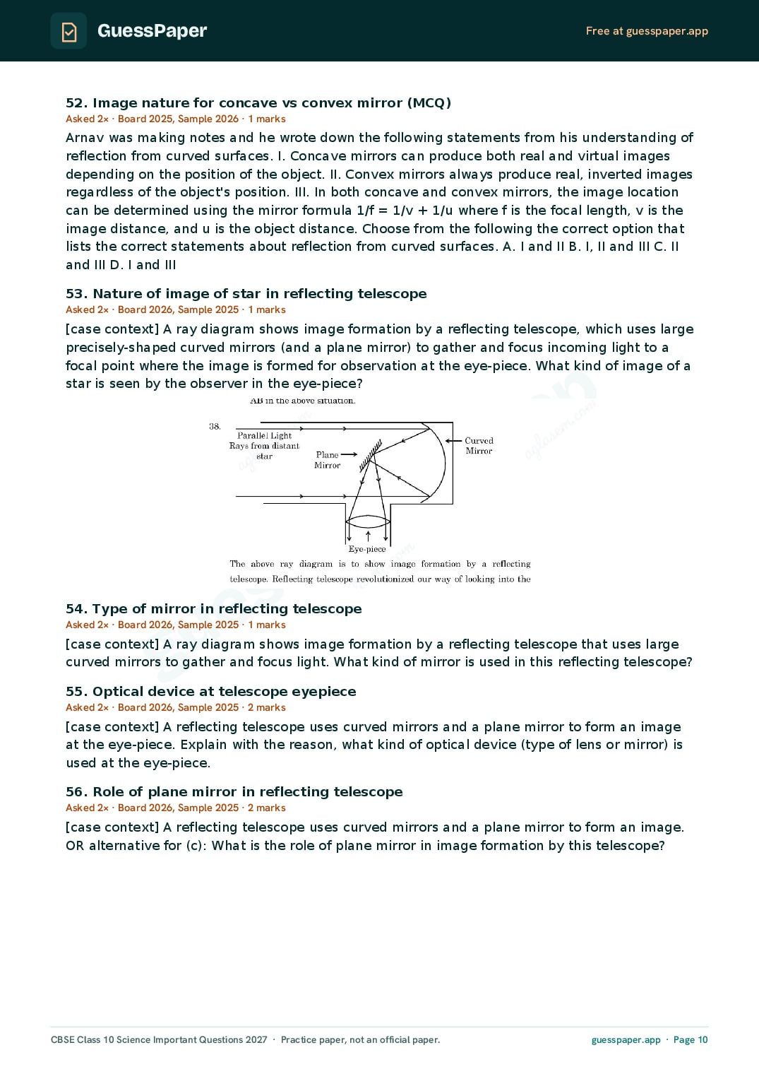 CBSE Class 10 Science Important Questions 2027 (PDF)