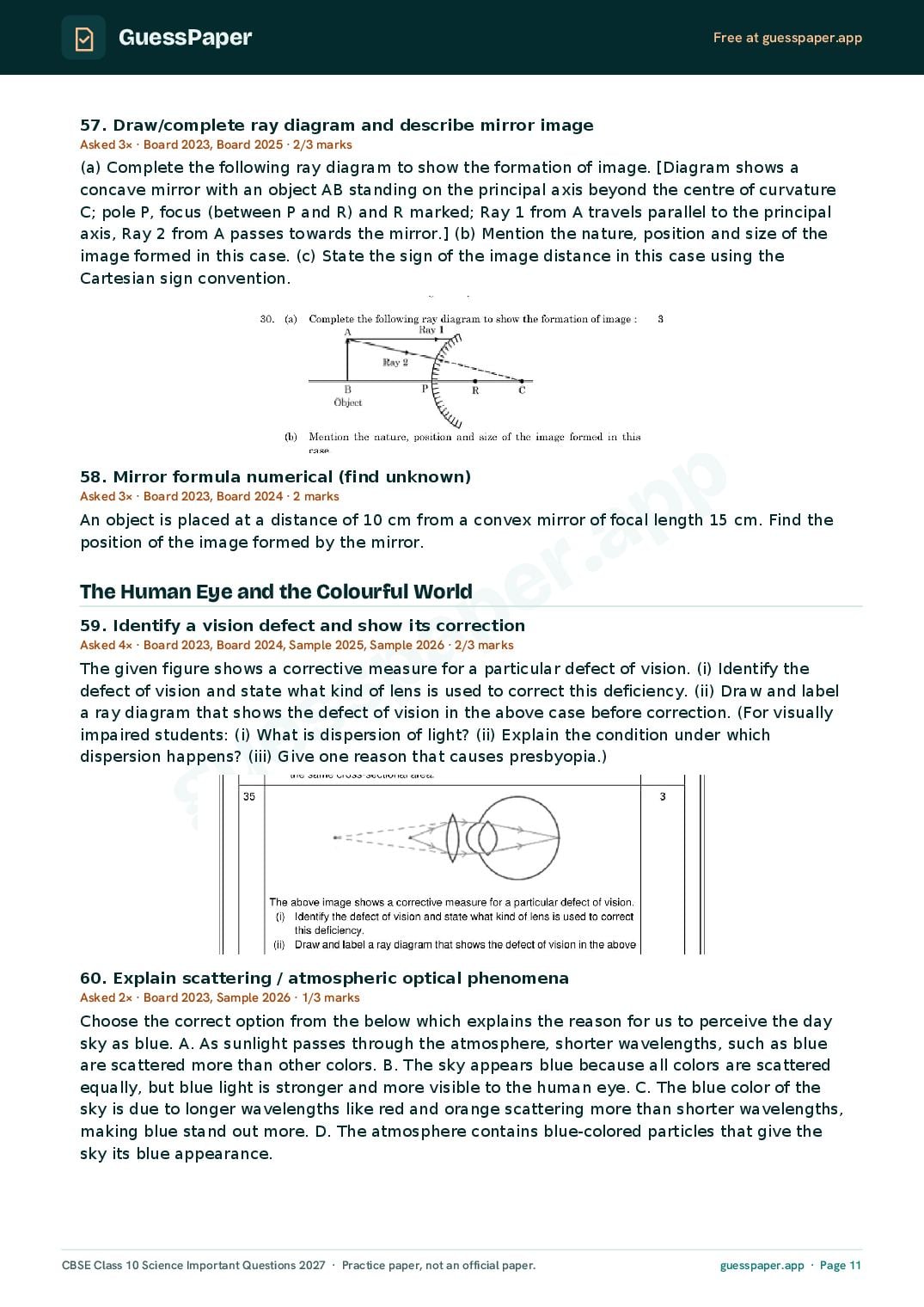 CBSE Class 10 Science Important Questions 2027 (PDF)