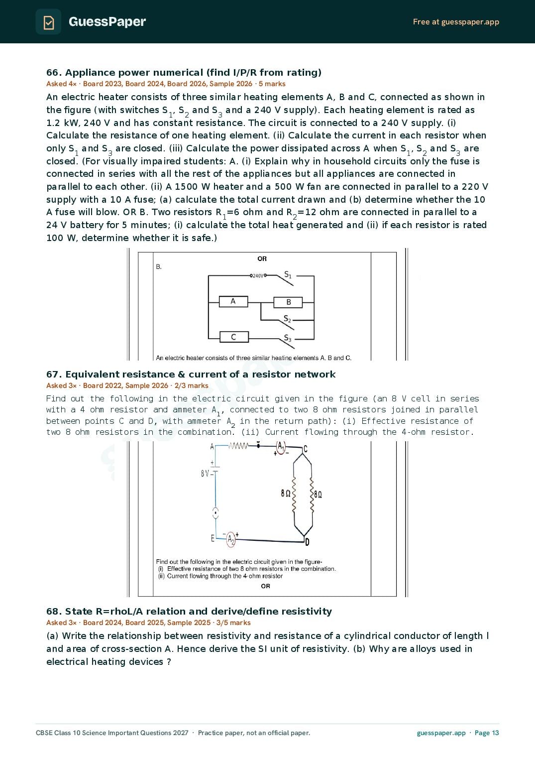 CBSE Class 10 Science Important Questions 2027 (PDF)