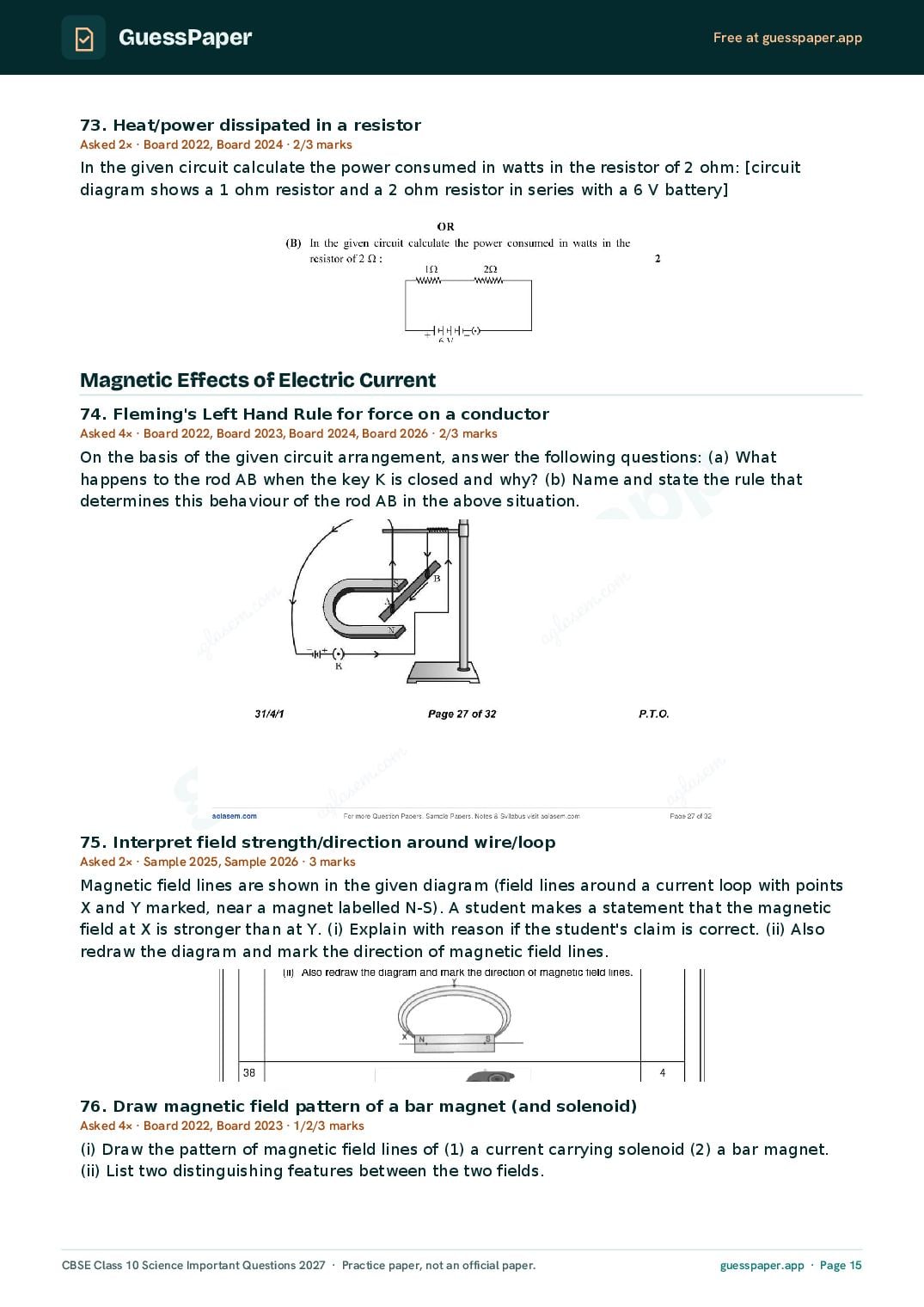 CBSE Class 10 Science Important Questions 2027 (PDF)