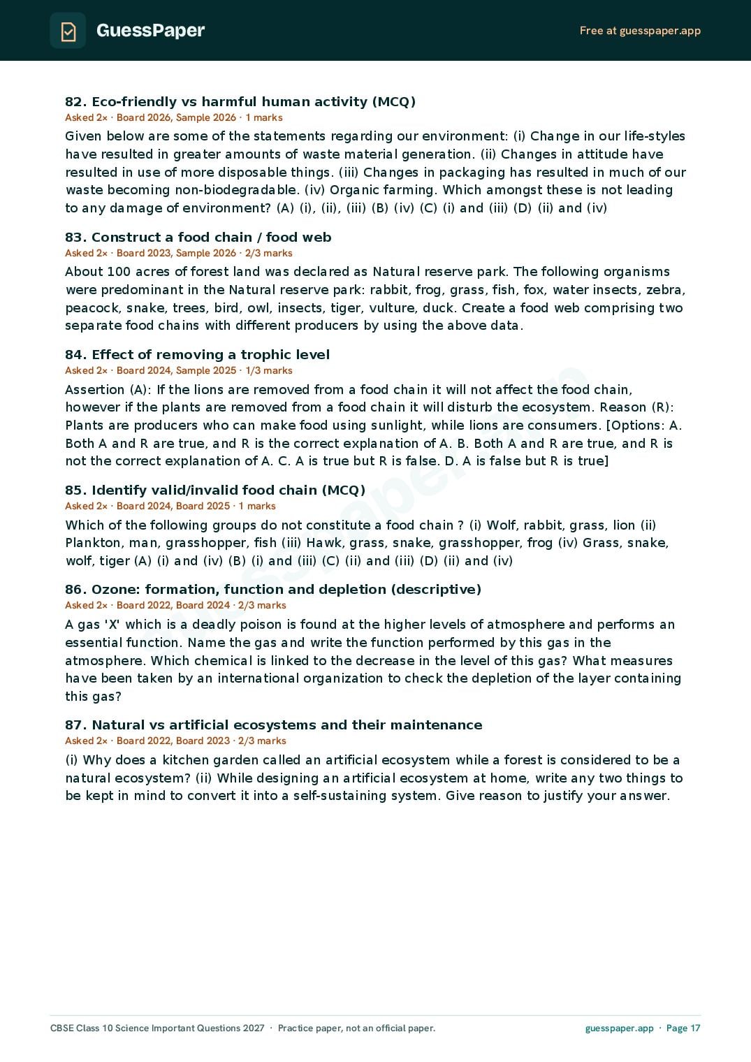 CBSE Class 10 Science Important Questions 2027 (PDF)