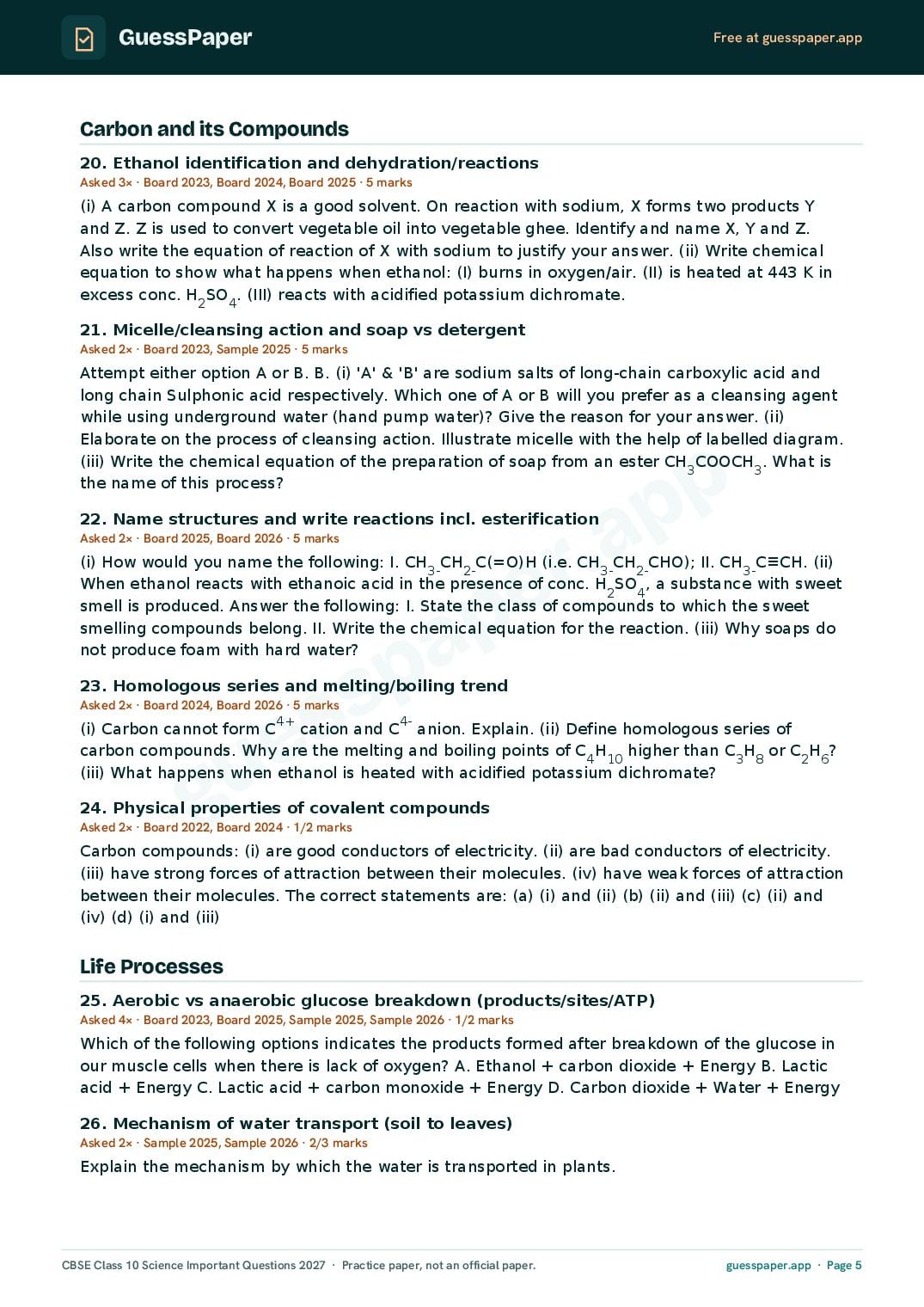CBSE Class 10 Science Important Questions 2027 (PDF)