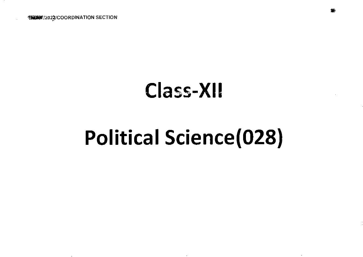 CBSE Class 12 Toppers Answer Sheet 2023 Poltical Science - Page 1