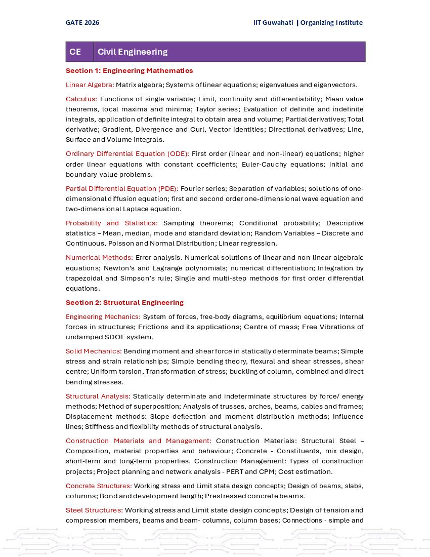 GATE 2026 Syllabus for CE - Page 1