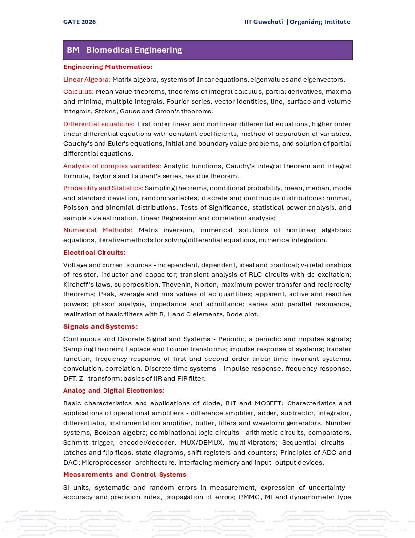 GATE 2026 Syllabus for BM - Page 1