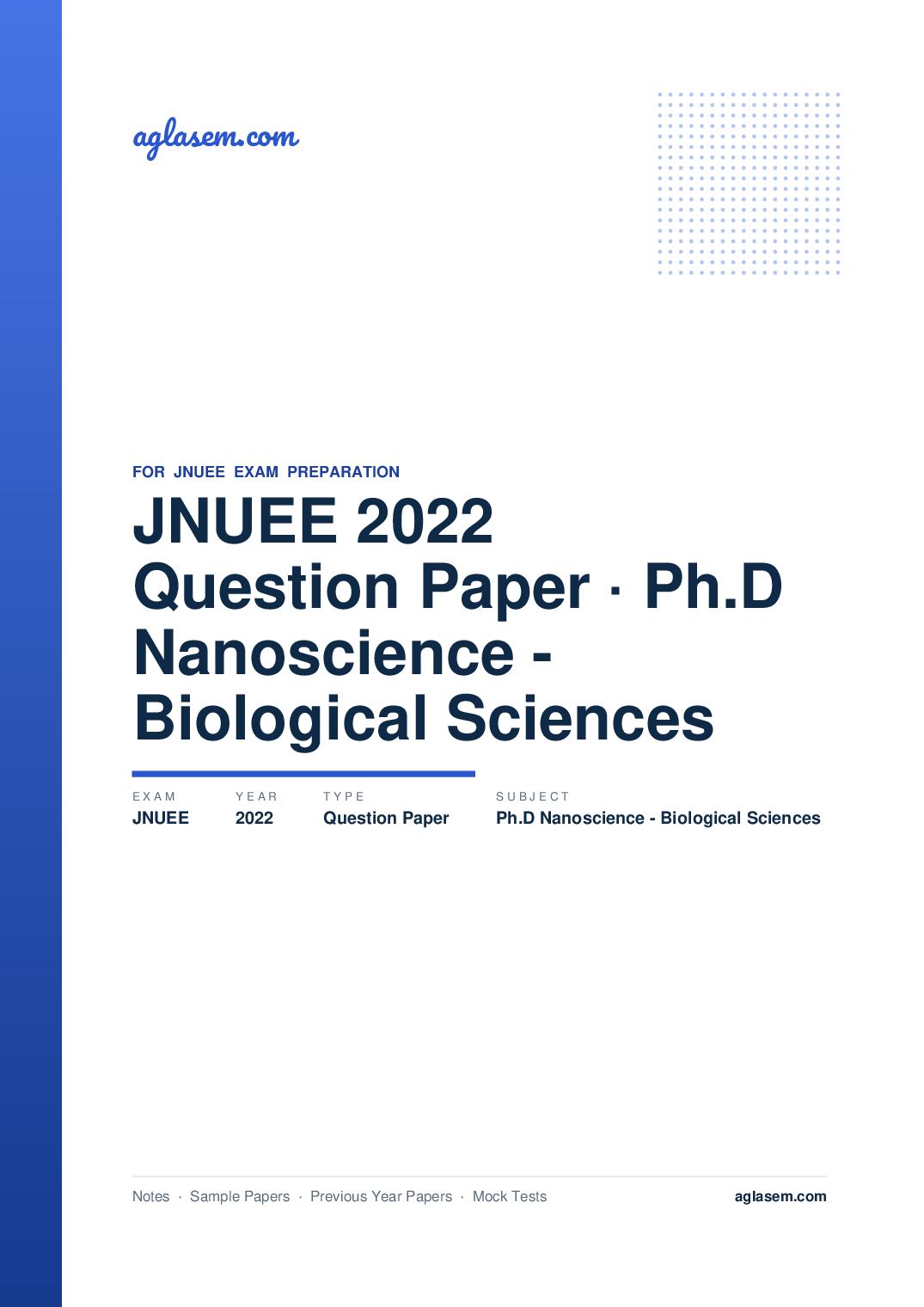 JNUEE 2022 Question Paper Ph.D Nanoscience - Biological Sciences - Page 1 of 23