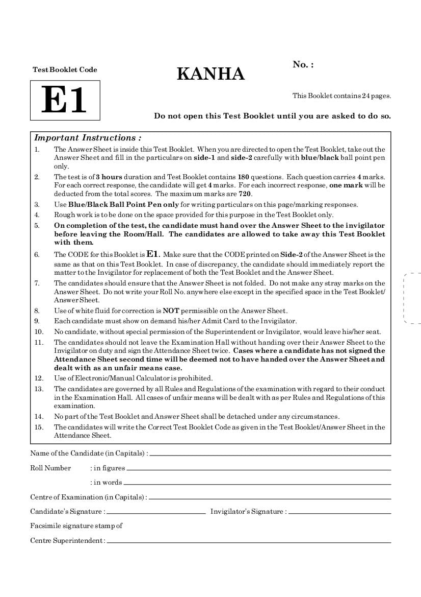 NEET 2020 Question Paper (English) - Page 1