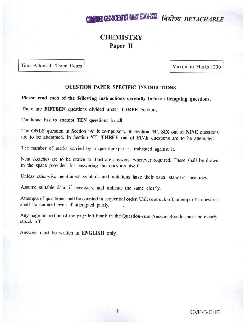 UPSC CGGE 2022 (Mains) Question Paper Chemistry Paper II - Page 1