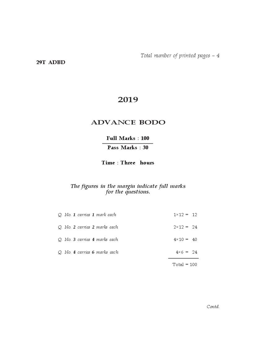 AHSEC HS 2nd Year Question Paper 2019 Advance Bodo - Page 1