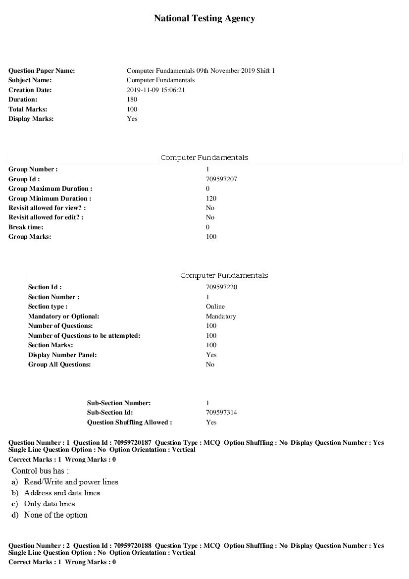 SWAYAM 2019 Question Paper Computer Fundamentals - Page 1 of 19