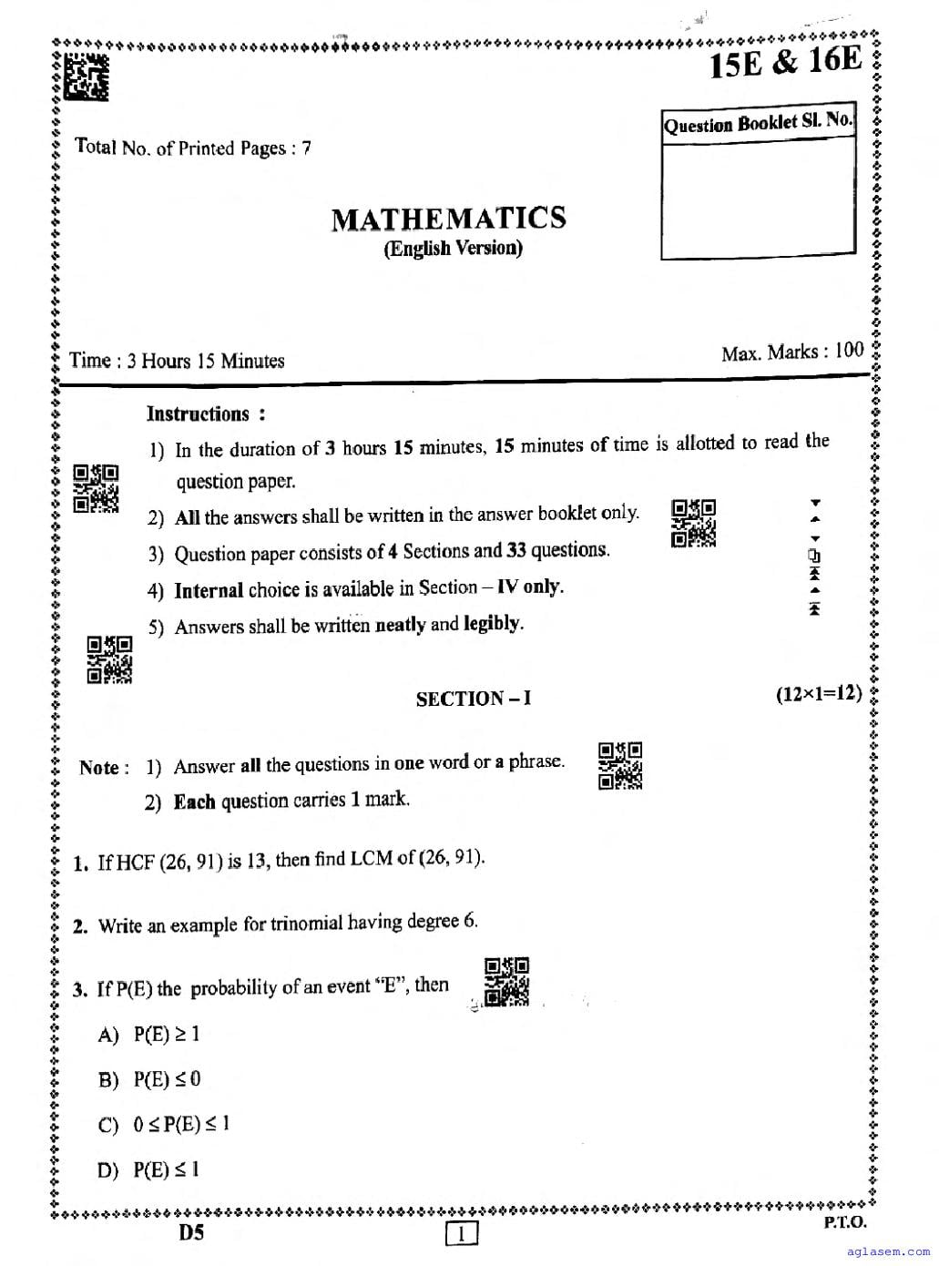 AP 10th Question Paper 2025 Mathematics - Page 1 of 7