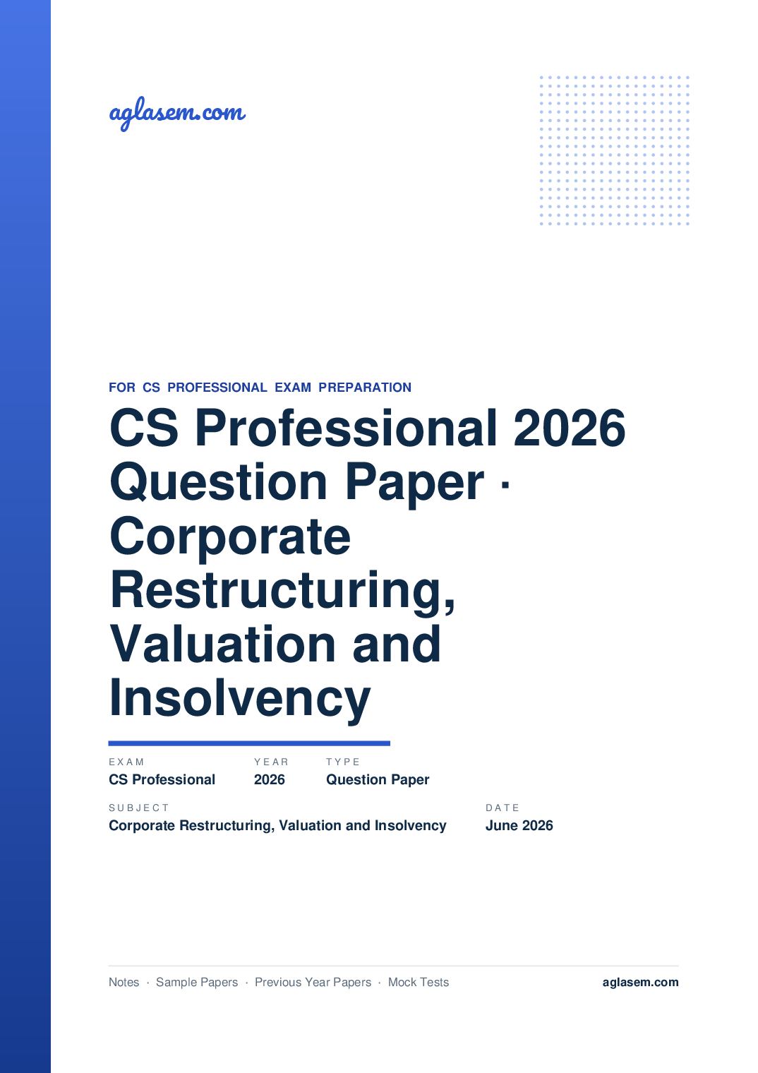 CS Professional June 2026 Question Paper Corporate Restructuring, Valuation and Insolvency - Page 1 of 17