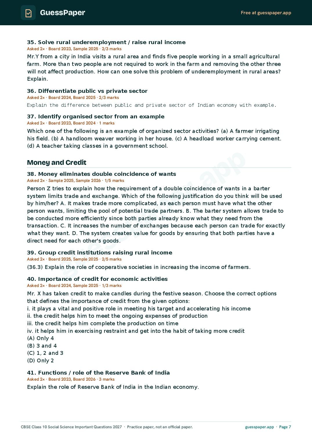 CBSE Class 10 Social Science Important Questions 2027 (PDF)