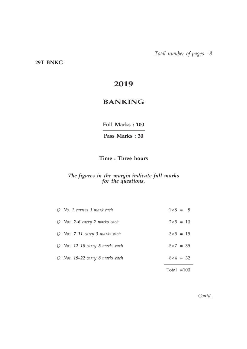 AHSEC HS 2nd Year Question Paper 2019 Banking - Page 1