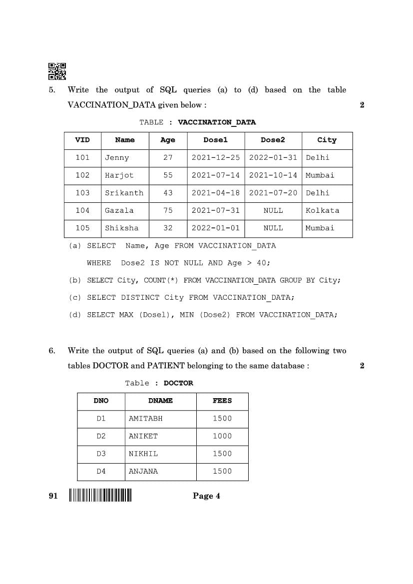 CBSE Class 12 Question Paper 2022 Computer Science PDF With Solution