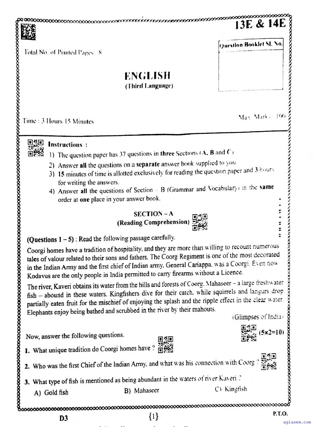 AP 10th Question Paper 2025 English - Page 1 of 8