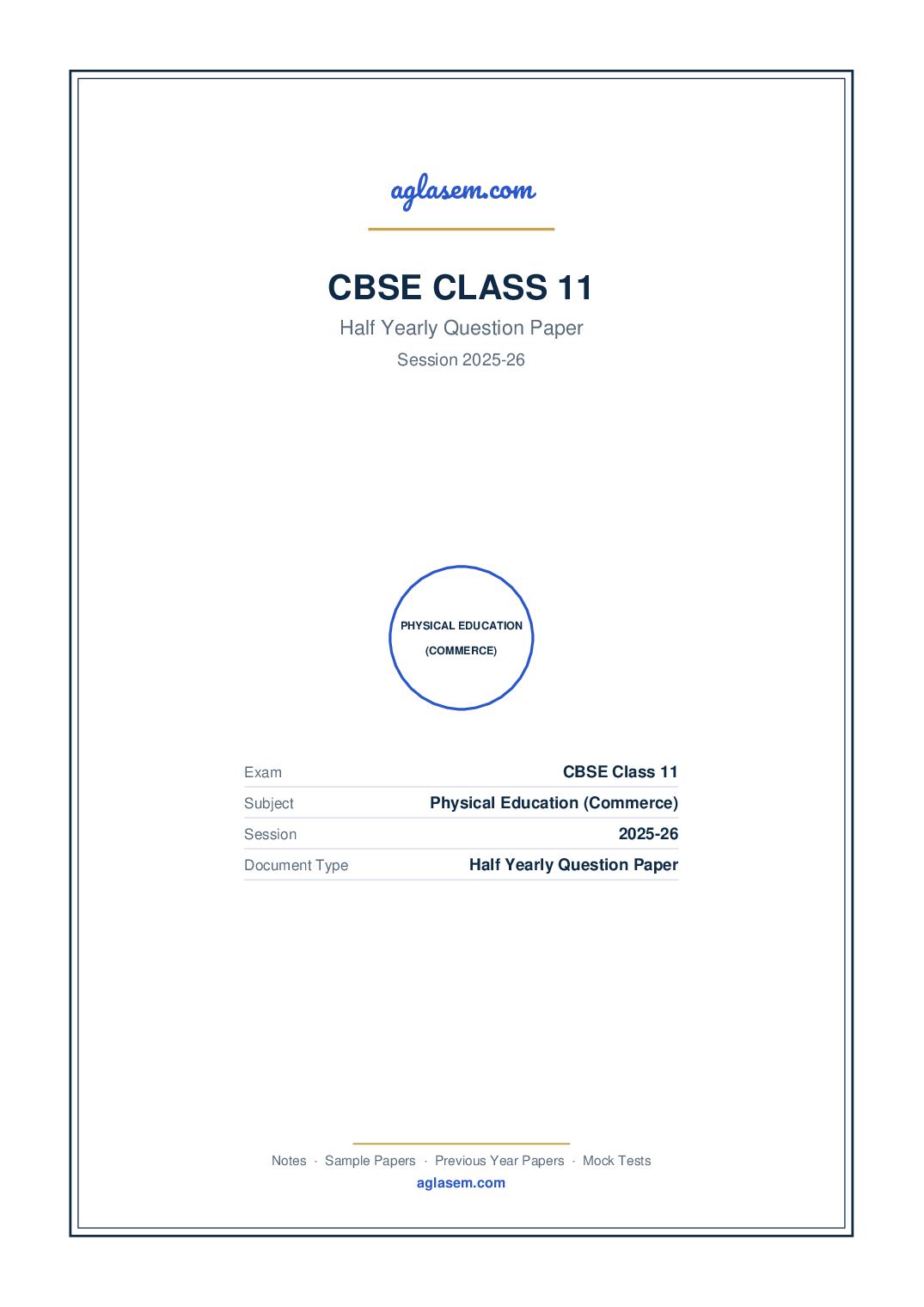 Class 11 Half Yearly Question Paper 2025-26 Physical Education (Commerce) - Page 1 of 5