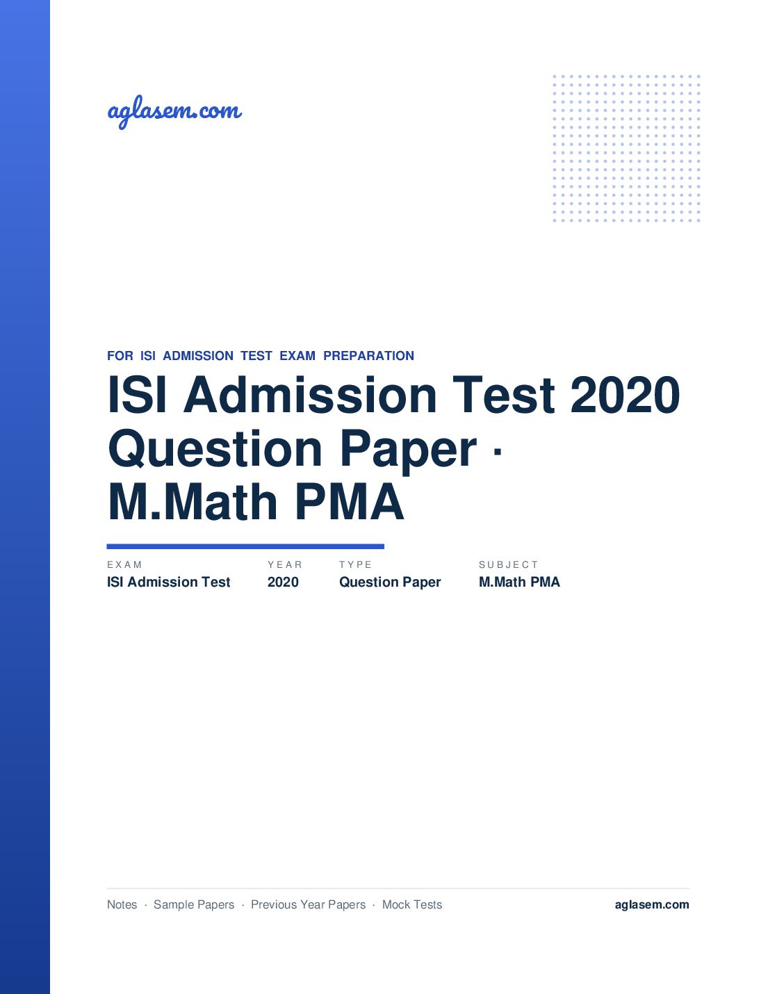 ISI Admission Test 2020 Question Paper M.Math PMA - Page 1 of 9