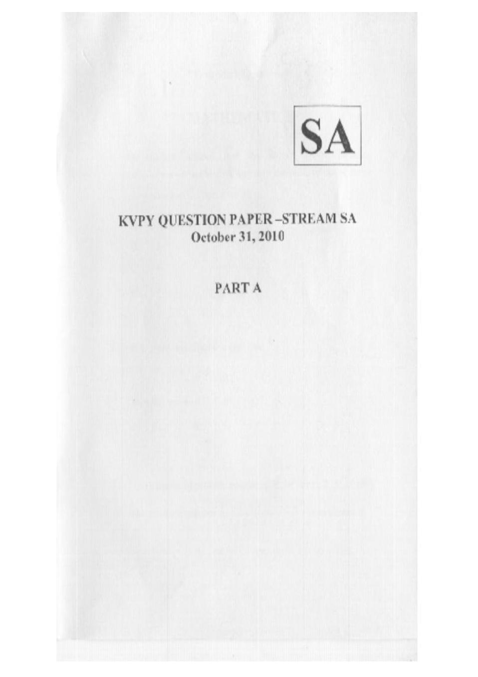 KVPY 2010 Question Paper with Answer Key for SA Stream Part A - Page 1 of 13
